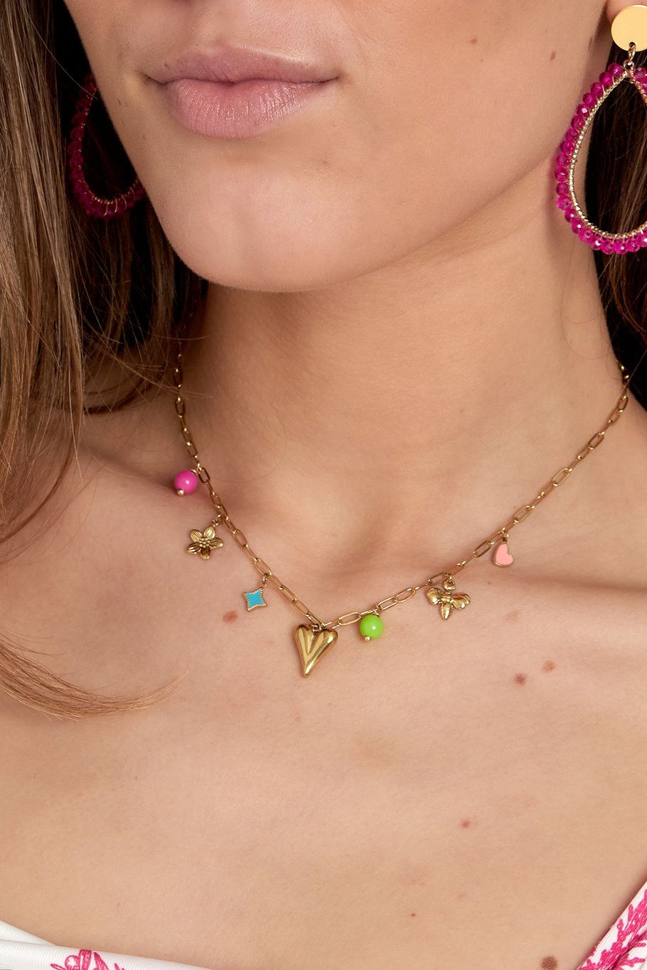Charm-Halskette mit bunten Anhängern – Goldfarbe - Goldfarbefarbe h5Bild3